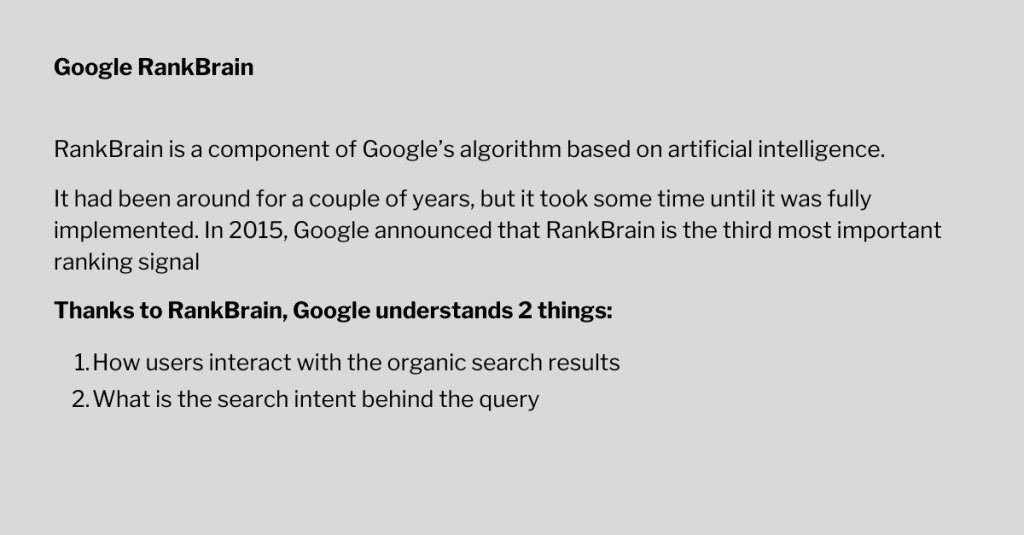 Illustration explaining Google's RankBrain, an AI algorithm used to process search queries