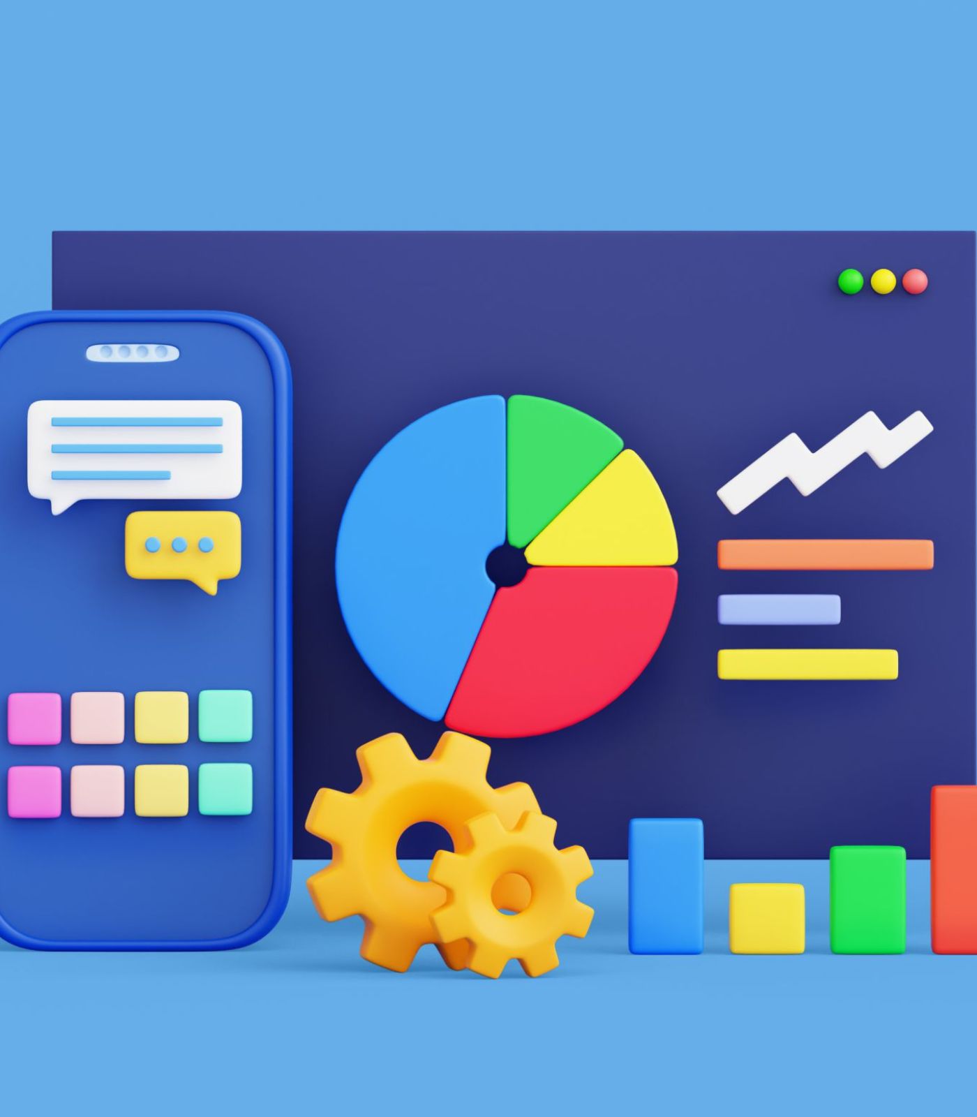 Illustration of a digital marketing professional planning an SEO strategy using various tools and charts