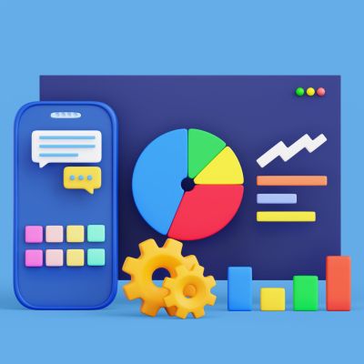 Illustration of a digital marketing professional planning an SEO strategy using various tools and charts