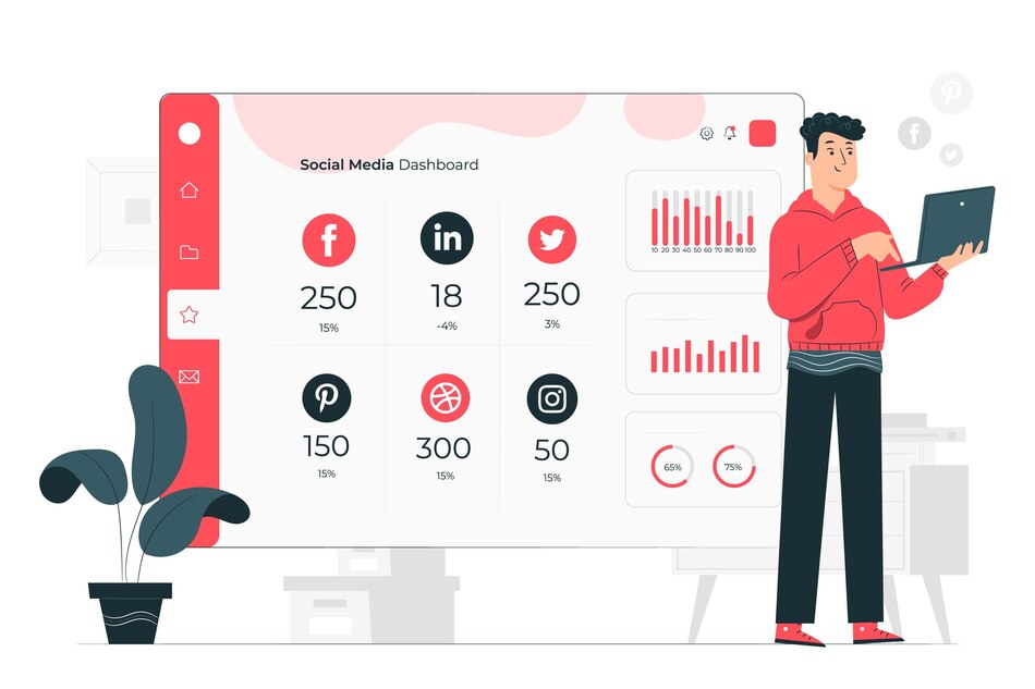 Person Standing in Front of a Social Media Dashboard with Icons