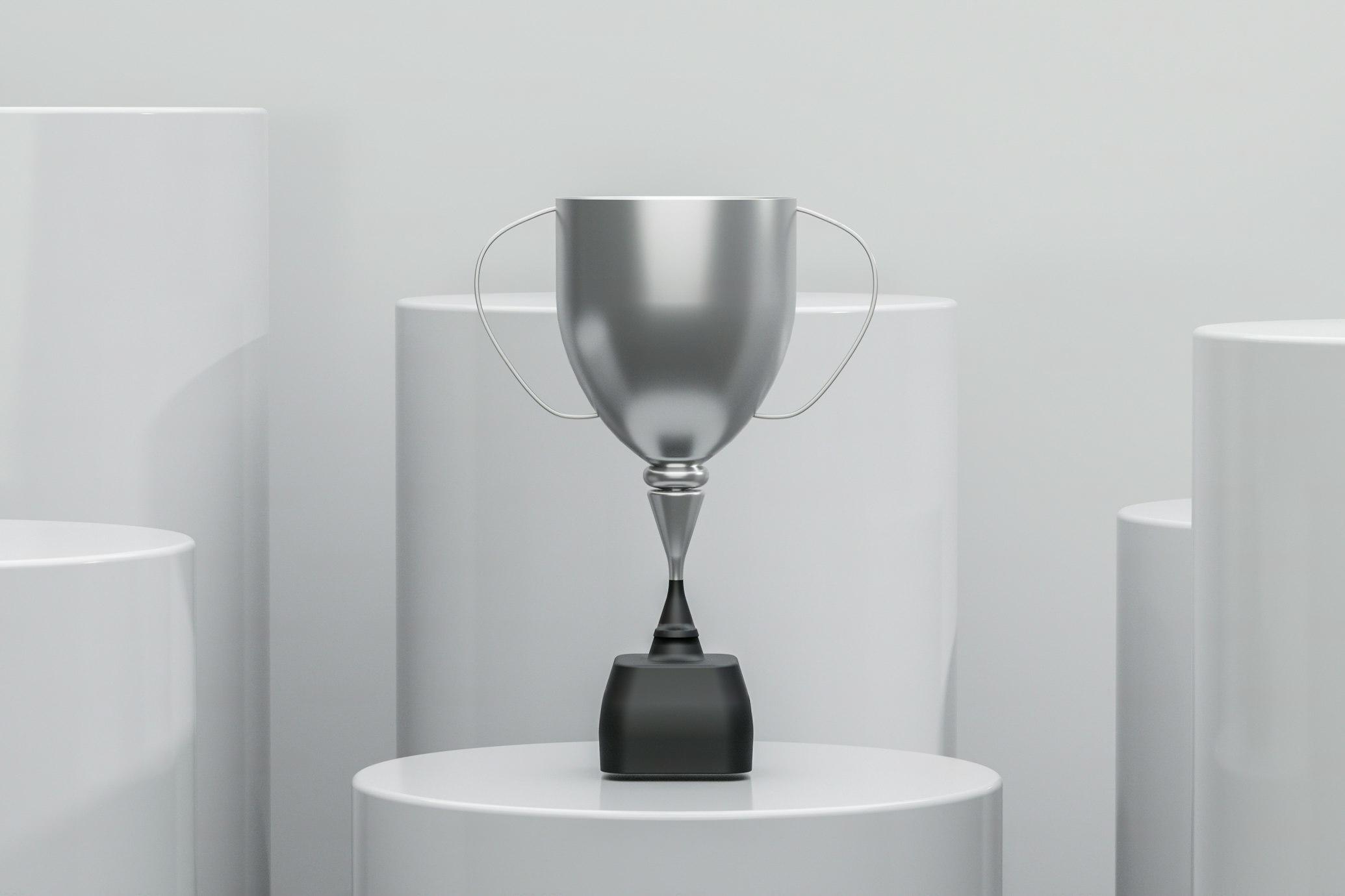 Linkedin automation black and white winning cup signifying success